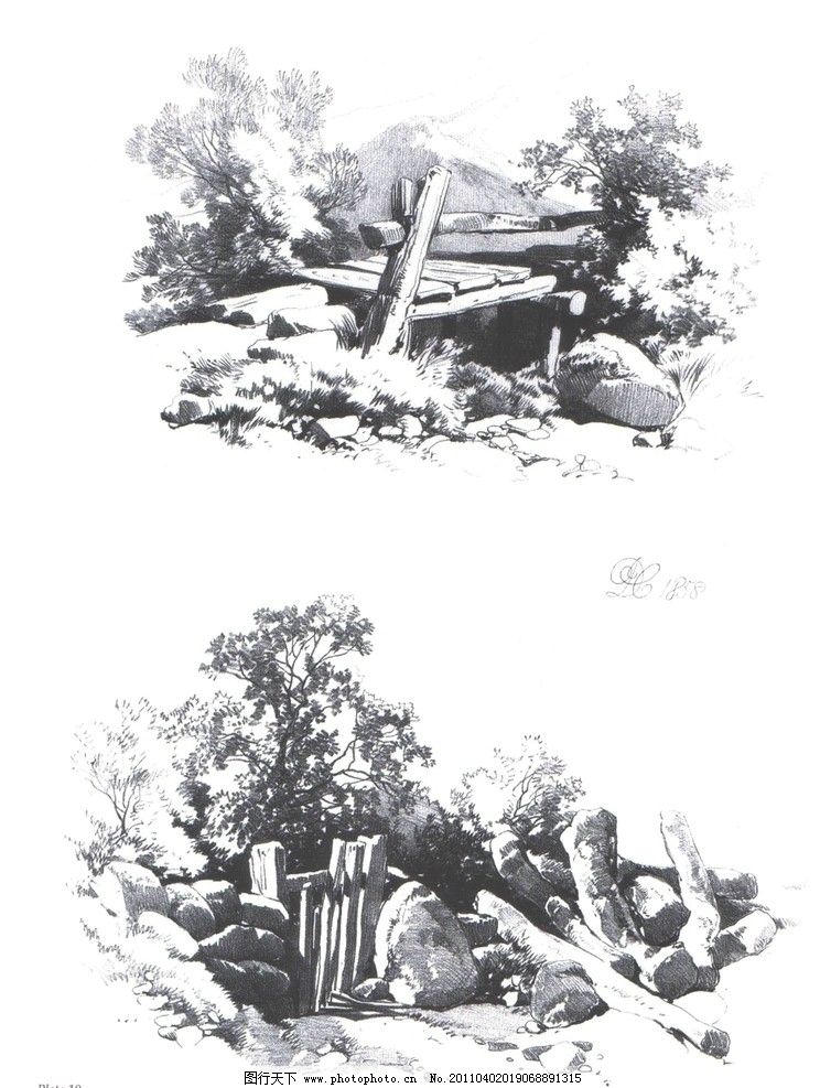 风景素描 经典素描 素描 场景素描 素描场景 线描 线稿 线条 大师作品 国外经典素描 国外素描 大师范画 范画 树木 植物 山峰 小桥 石头 岩石 经典素描作品 绘画书法 文化艺术 设计 200DPI JPG