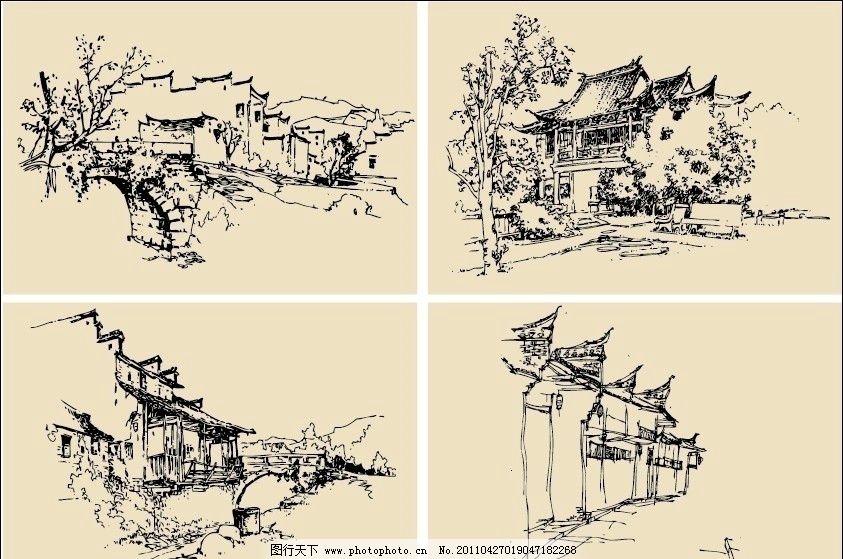 钢笔速写画 钢笔画 素描 手绘 线描 风景 房屋 建筑 马头墙