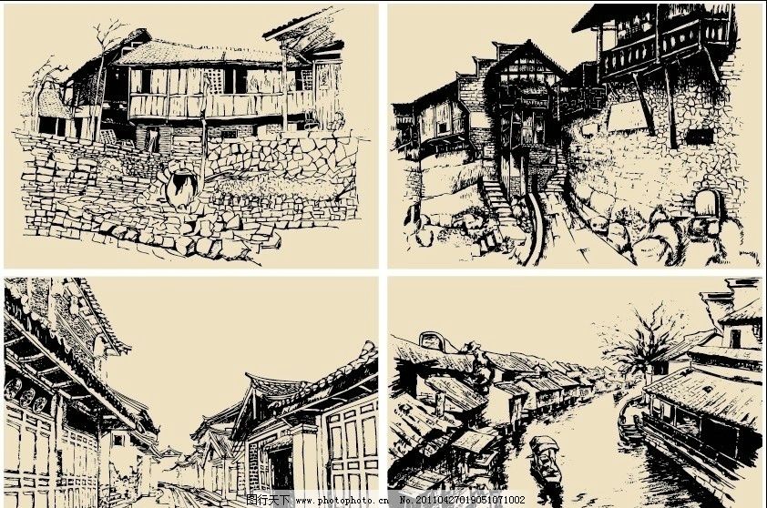 钢笔速写画 钢笔画 素描 手绘 线描 风景 房屋 建筑 美术绘画