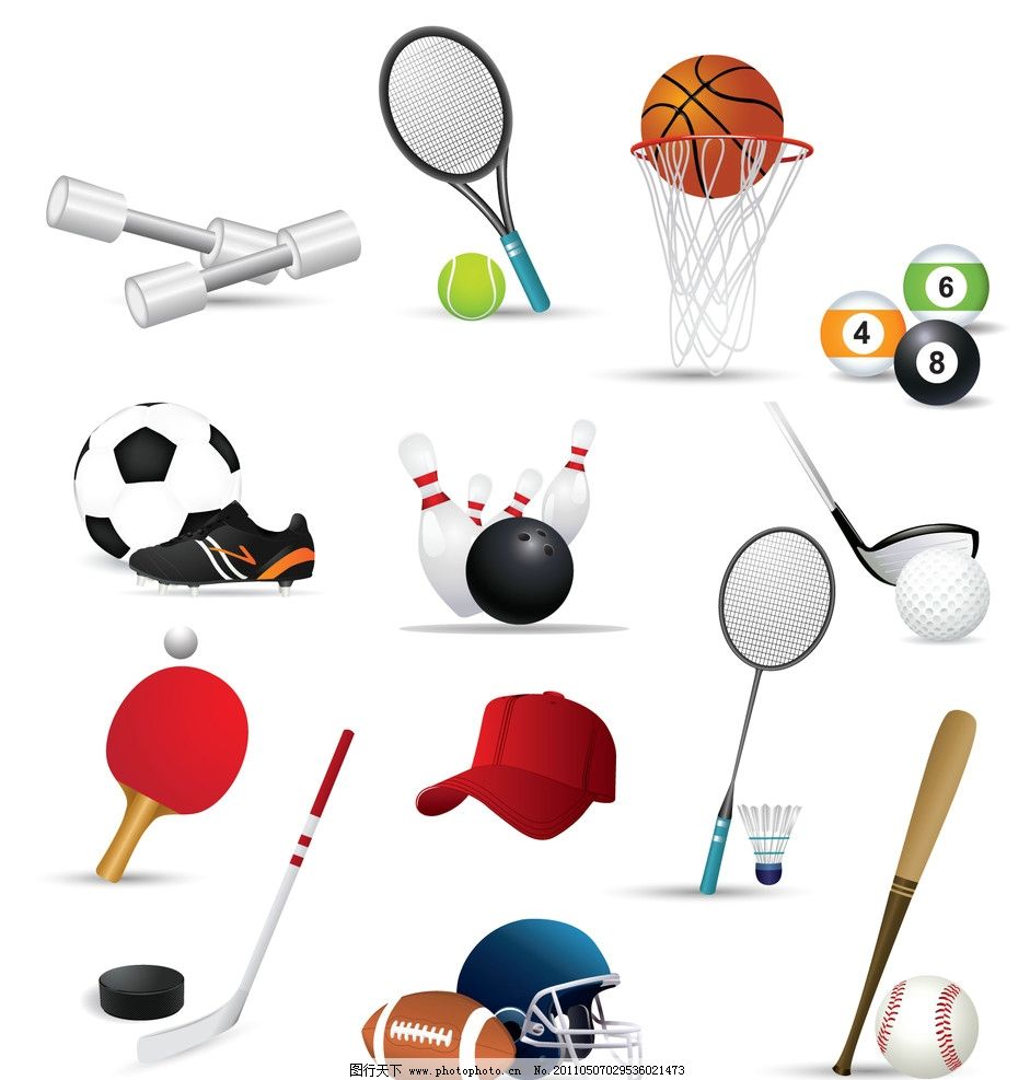 体育用品图标图片,扛铃 哑铃 网球 网球拍 篮球