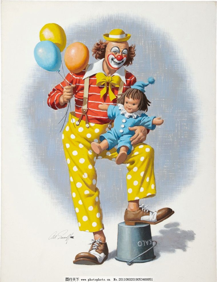 马戏小丑油画 气球 娃娃 绘画书法 文化艺术_皮皮网 马戏小丑油画 气球 娃娃 绘画书法 文化艺术