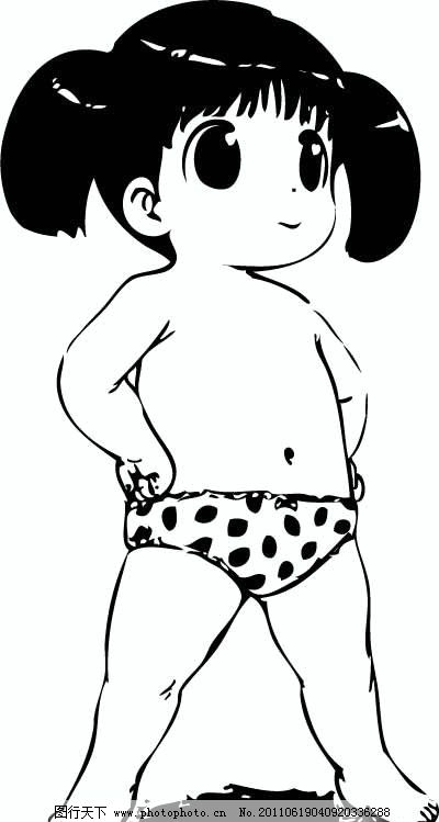 小胖妞 儿童 人物 矢量 线条 黑白 童趣 插画 动漫 可爱 小孩