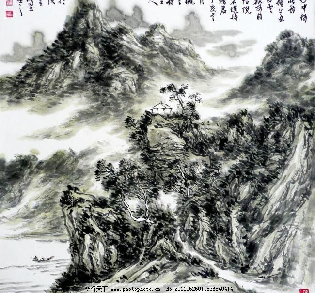 云绕船只图片,山峰房屋国画艺术绘画郑州郑东金融岛建筑设计v船只图片